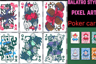 create retro pixel art poker cards in balatro style or roguelike for your game