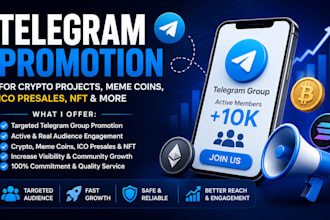 increase telegram promotion for crypto projects, meme coins, ico presales, nft