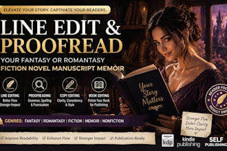 line edit, proofread your fantasy or romantasy fiction novel manuscript memoir