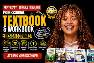 design educational textbook and workbook, booklet, interior, layout, printable