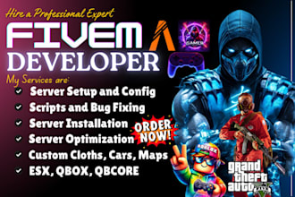 be your fivem developer for esx qbcore server scripts  bug fixes discord server