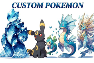 design custom pokemon art logo, text, fakemon, funko, trainer card anime style