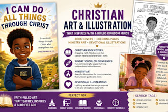 illustrate african american book,christian children book cover and scripture art