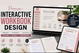 design interactive workbook, activity book, editable PDF workbook for kids and a
