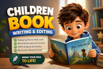 ghostwrite, edit engaging moral children book, kid story book writer illustrator