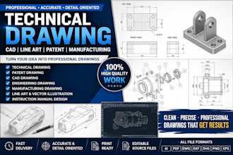 create technical drawing, patent drawing, cad line art for manufacturing