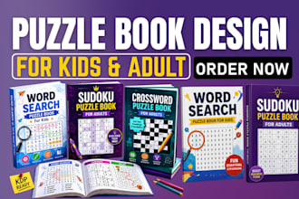design puzzle book, kids activity, word search interior and cover for amazon KDP