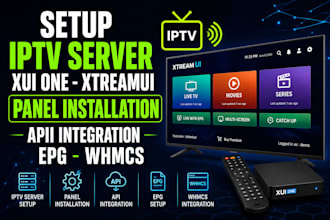 setup iptv server,xui one, xtreamuipanel installation,apii ntegration, epg,whmcs