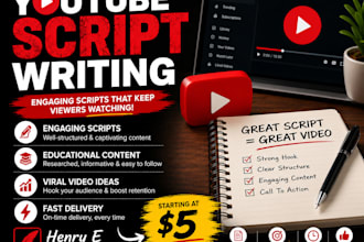 write professional youtube scripts and video content