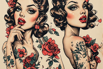 design unique pin up girl artwork for tattoos