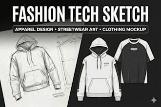 create fashion tech sketch and apparel concept illustration