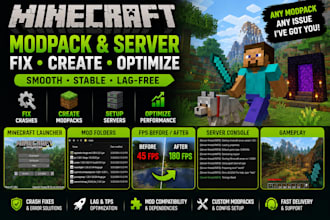 create, fix, optimize modpack minecraft, server setup, fabric to forge papermc