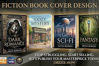design a dark romance cover, cozy mystery or fiction cover