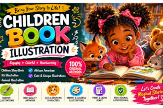 illustrate children book, cute animal illustration, children story book, comic