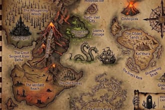 design unique hand drawn map fantasy map illustration for rpg or dnd world