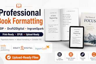 format your book for draft2digital, ingramspark, design kdp ebook manuscript