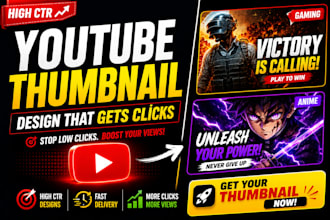 design youtube thumbnail, gaming thumbnail, anime thumbnail, ai thumbnail design