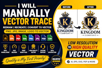 manually vector trace, redraw logo, convert png, jpg to vector ai svg
