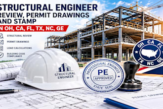 structural engineer review permit drawing and stamp in oh, ca, fl, tx, nc, ge
