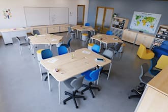 model render school design, classroom interior library interior, creche design