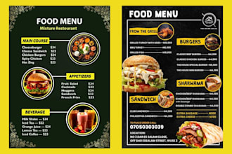 make restaurant menu, food menu, digital menu board, cafe menu, bar menu design