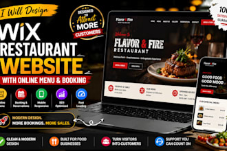 design wix restaurant website for food business with online menu and booking