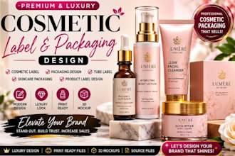 design cosmetic label, skincare lotion bottle, beauty product packaging design