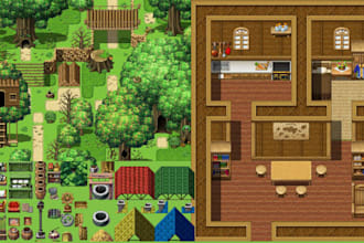 create custom fantasy maps, pokemon tileset, building, interior using rpg maker