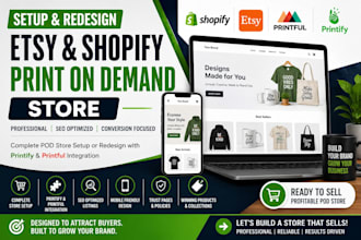 setup etsy shopify print on demand printify printful store redesign shopify pod