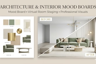 design architecture mood board for interior project virtual room staging visuals