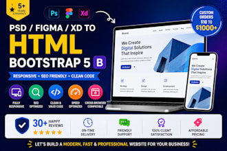 convert PSD, figma, xd to responsive bootstrap 5 HTML with SEO