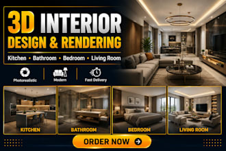 do photorealistic 3d interior design and rendering for modern spaces