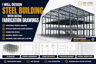 design steel building with detail fabrication drawings