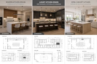create kitchen shop drawings and photorealistic rendering for remodeling