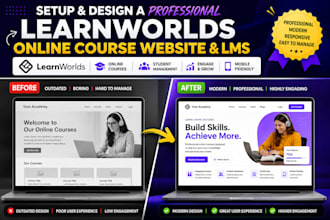 setup and design a professional learnworlds online course website and lms