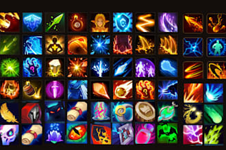 create game icons, UI icons, skill, items, props and hand drawn 2d game assets