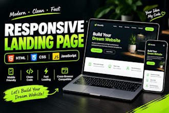 create a responsive landing page using HTML, CSS, and javascript
