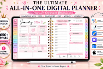 etsy digital planner, hyperlinked planner, integrate google and apple calendar