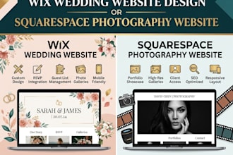 build wix wedding website design or squarespace photography website