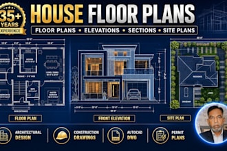 design autocad house floor plans, elevations, sections, and site plans