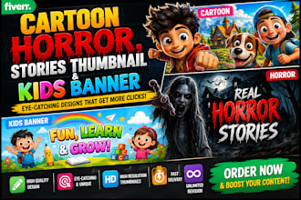 draw youtube cartoon thumbnail horror stories kids banner