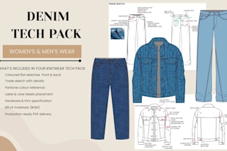 create a denim tech pack and garment specification sheet