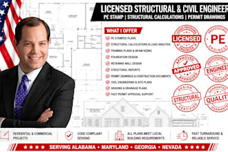provide permit drawings with licensed engineer stamp georgia alabama, maryland