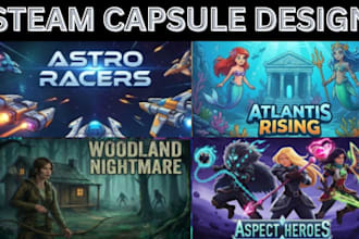 design steam capsule art, storefront game banner, logo and indie game assets
