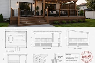 draw deck permit drawings, porch, patio, pergola, site plans for city approval