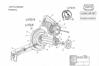 do uspto wipo patent drawing, line art technical illustration utility design