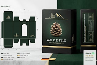 design german product packaging, box dieline and diecut, product label design