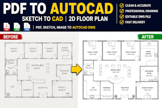 convert PDF, sketch or image to autocad 2d floor plan