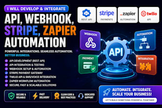 develop and integrate API, webhook, stripe, zapier automation setup twilio SMS