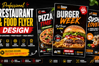 professional restaurant, food flyer design for cafes, menus, promos and delivery